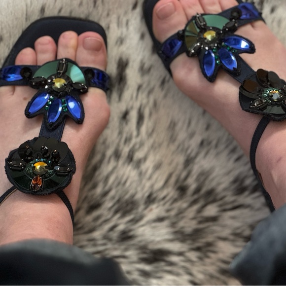 Prada sparkle sequin Italian sandals dark satin riviera 60’s retro - Picture 6 of 6